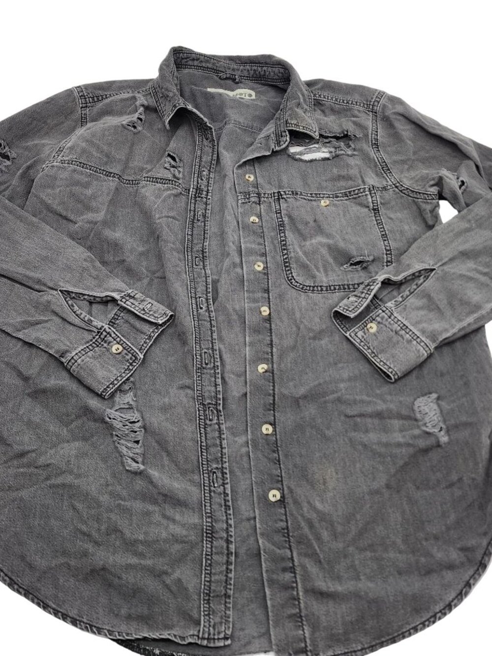 Topshop MOTO Distressed Oversized Button Up Shirt Womens Size Small/8